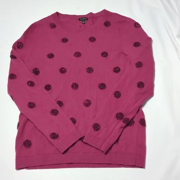 Talbots Women's Sweater Tinsel Dot Pink Metallic Lambs Wool Christmas Holiday M - Picture 2 of 9